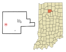 Fulton County Indiana -yrityksessä olevat ja rekisteröimättömät alueet Kewanna Highlighted.svg