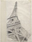 Robert Delaunay, 1926–1928, Torre Eiffel, lápis Conté sobre papel, 62,3 × 47,5 cm, Museu Solomon R. Guggenheim, Nova York, Coleção Hilla Rebay