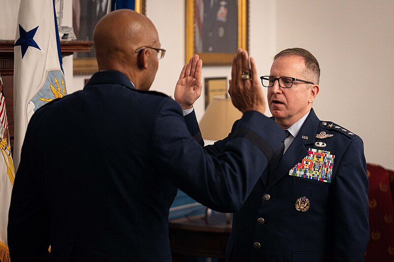 File:General Charles Q "CQ" Brown, Jr., Chairman of the Joint Chiefs of Staff attends the promotion ceremony for General Jim Slife on Joint Base Anacostia-Bolling, Washington D.C. on December 29, 2023 - 14.jpg