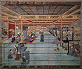 Genshin Kyoraishi - XVIIIe siècle - Marionnettes - Les verticales étant clairement parallèles, la ligne de fuite des plans horizontaux (plafond et plancher) est une ligne de fuite principale.