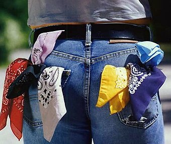 Handkerchiefs worn in back pockets communicate sexual interests