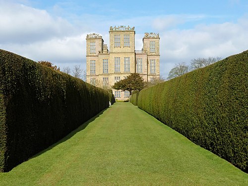 Hardwick Hall and Garden with hedges, Derbyshire, England