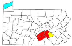 Mapo de la Harrisburg-Carlisle-Lebanon CSA, kunmetita de la sekvaj partoj: Harrisburg-Carlisle metropolitena statistika areo Libana metropolitena statistika areo