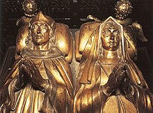 Tomb effigies of Henry VII and Elizabeth of York, by Pietro Torrigiano, Westminster Abbey HenryVIITomb.jpg
