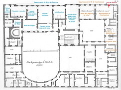 Distribution du premier étage de l'hôtel Louvois en 1691