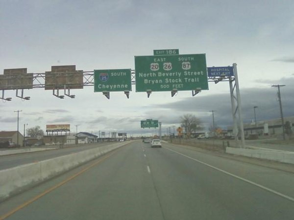 US 20, US 26, and US 87 exiting I-25 in Casper