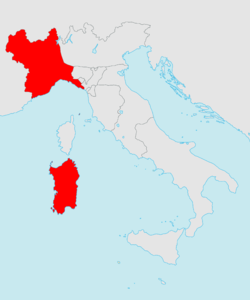 The location of the Kingdom as united with Piedmont outlooking its relation in modern Italy.