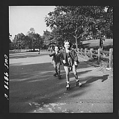 Janet and Marie Winn go roller-skating in Central Park