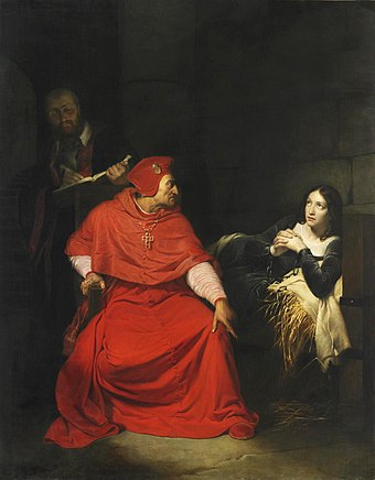21 février : procès de Jeanne d'Arc. Jeanne d’Arc est interrogée par le cardinal de Winchester dans sa prison Paul Delaroche,1824