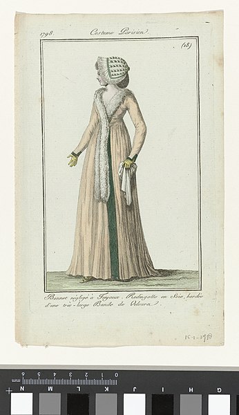 File:Journal des Dames et des Modes vrouwenmode Journal des Dames et des Modes, Costume Parisien, 15 janvier 1798, (18.) Bonnet négligé à Tuyaux (..), RP-P-2009-2256.jpg