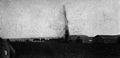 A German aeroplane bomb, exploding in front of a French aerodrome.}}