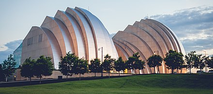 Kauffman Center for the Performing Arts as seen from the Kansas City Convention Center.