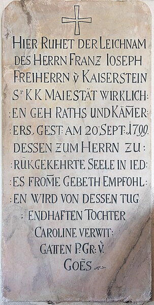 File:Klagenfurt Wölfnitz Filialkirche St Peter am Bichl Grabstein Franz Joseph Freiherr von Kaiserstein 0310201 7851.jpg