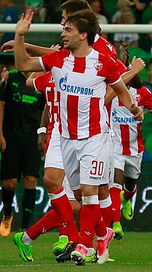 Belgrade. 24th July, 2018. Crvena Zvezda's Filip Stojkovic (front