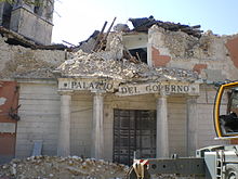 The local prefecture (a government office) damaged by the earthquake.