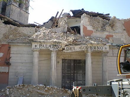 The L'Aquila prefecture (a government office) damaged by the earthquake