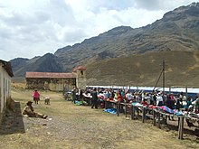 "The Andean" at La Raya Station with market stalls and the local church, 10/07.