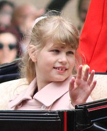 Lady Louise riding in a carriage at Trooping the Colour, June 2013 Lady Louise Mountbatten-Windsor.JPG