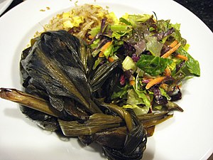 Laulau (lower left) with rice and salad