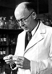 Nobel Prize winner, Leopold Ruzicka of Ciba, a pharmaceutical industry giant that synthesized testosterone Lavoslav Ruzicka 1939.jpg