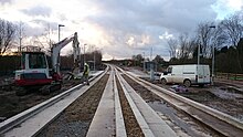 The guided busway under construction at Cooling Lane, Tyldesley in January 2016 Leigh Guided Busway construction 1.JPG