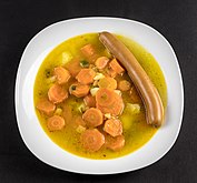 Carrot-potato soup with German sausage