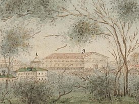 Экзерцыргаўз на панараме горада, каля 1840 г.