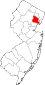 Hartă a statului New Jersey indicând comitatul Essex