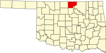 Location of Kay County in Oklahoma Map of Oklahoma highlighting Kay County.svg