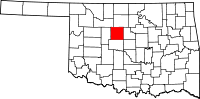 キングフィッシャー郡の位置を示したオクラホマ州の地図