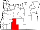 Map of Oregon highlighting Klamath County