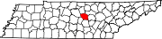 Hartă a statului Tennessee indicând comitatul DeKalb