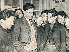 Mayakovsky at his 20 Years of Work exhibition, 1930