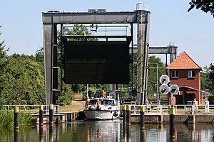 Mirow lock with the lifting gate open