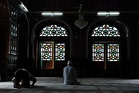 Stained glass windows in the Mosque of Srinagar, Kashmir