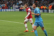 Monreal marking Florian Thauvin during a Champions League match against Marseille in November 2013 Nacho Monreal and Florian Thauvin.jpg