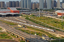 A CRH High-Speed train enters Harbin West railway station