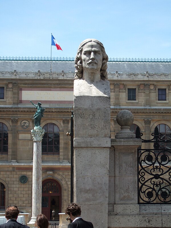 The entrance of the Beaux-Arts de Paris with a bust of Nicolas Poussin