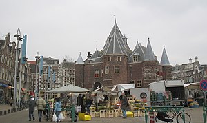 Nieuwmarkt with the old city gate, now called Waag Nieuwemarkt-edit.jpg