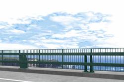 Public domain rendering by CalTrans of scenic bridge railing as intended for use on Noyo Bridge for English Wikipedia article Noyo River Bridge