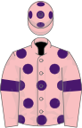 Pink, purple spots, armlets and spots on cap