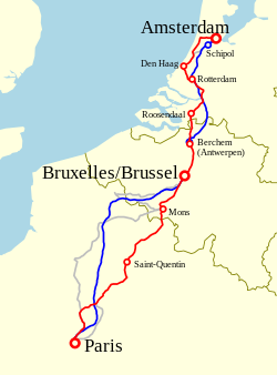 PBA routes; Oiseau Bleu red, Thalys blue PBA train routes.svg