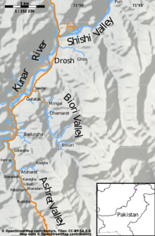 Map of the region in Pakistan where the Palula language is spoken