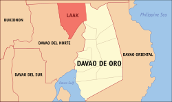 Mapa de Davao de Oro con Laak resaltado