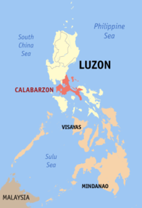 Mapa han Pilipinas nga nagpapakita kon hain nahimutangan an Rehiyon IV-A CALABARZON