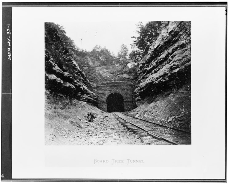 File:Photocopy of photograph 1977, Baltimore and Ohio Railroad and its Branches from the Lakes to the sea, Baltimore, 1872. SOUTH PORTAL OF TUNNEL - Board Tree Tunnel, Littleton, HAER WVA,26-LIT.V,1-1.tif