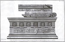 Piranesi's engraving of epitaph. Piranesi-TombaScipioBarbatus.jpg