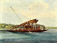 Louis-Auguste de Sainson, Pirogue double, île des Amis • Vers 1840.