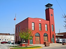 Historic fire station with patchwork quilt designs on doors Plymouth IN Firestation.JPG