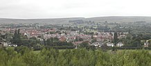 View of Ponciau village from the site of the former Hafod colliery, with Ruabon Mountain behind.